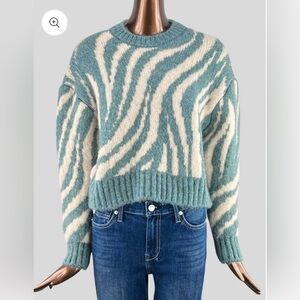 Women's Zebra Pattern Sweater - Teal and Cream